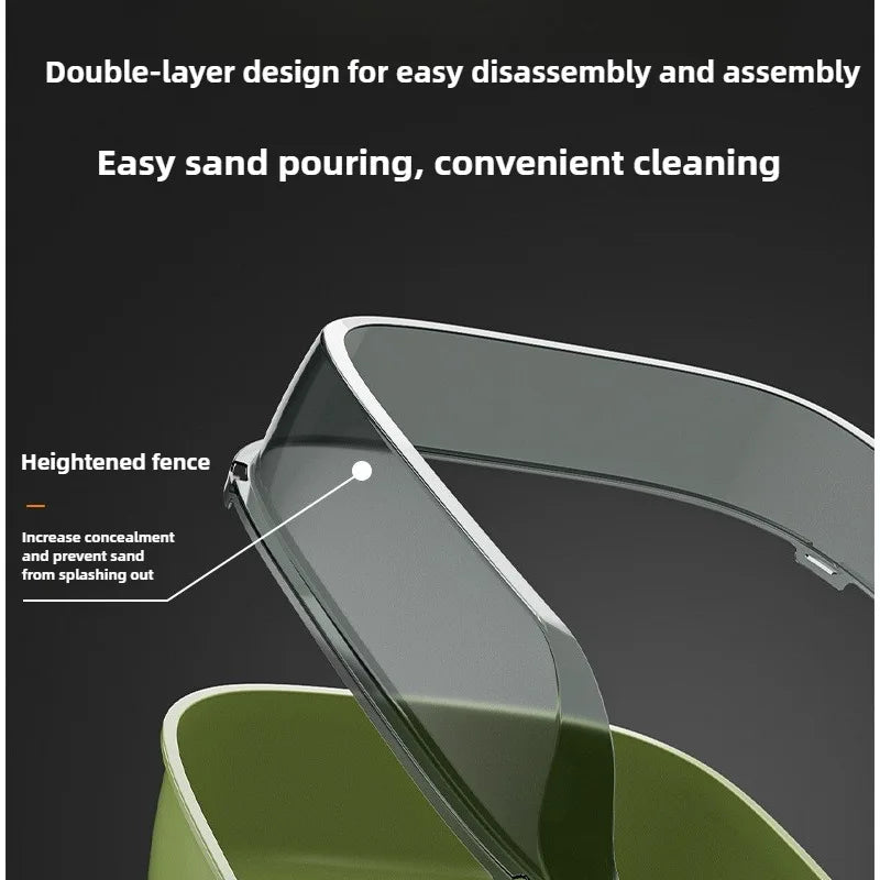 Anti Tracking Semi‑Enclosed Cat Litter Box Odor Control Pet Toilet with Detachable Scoop for Indoor Cats - Curl and Collar