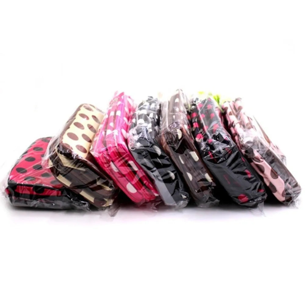 Fashion Double-layer Makeup Bag Polka Dots Portable Toiletry Bag Large Capacity Travel Makeup Case - Curl and Collar