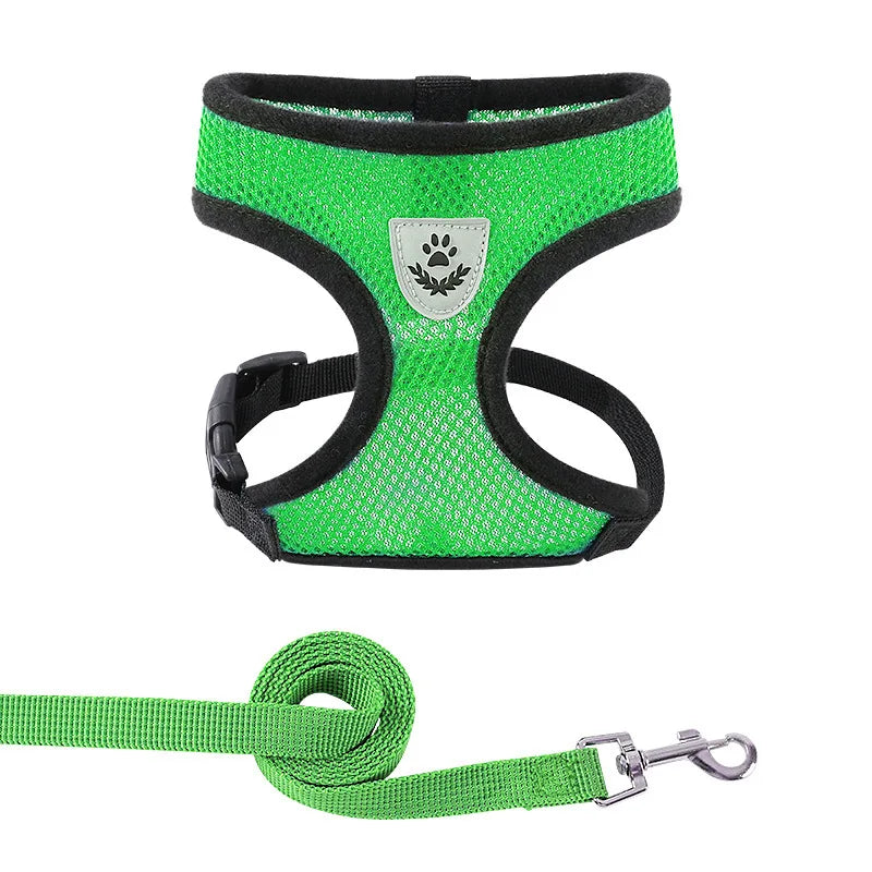 Summer Cat Dog Harness Lead Leash Adjustable Vest Polyester Mesh Breathable Harnesses Reflective for Small Dog Cat Lesah - Curl and Collar