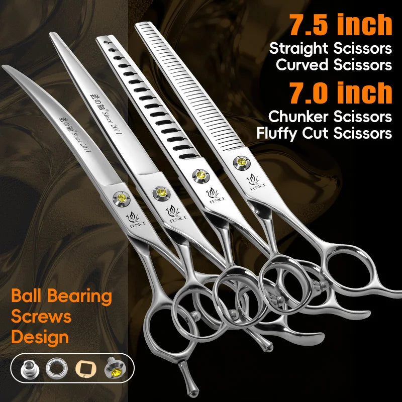 Fenice High-grade JP440C Alloy Steel 7.0/7.5 inch Pet Grooming Scissors Dog Hair Cutting Shears Tool for Pet Groomer Beautician - Curl and Collar