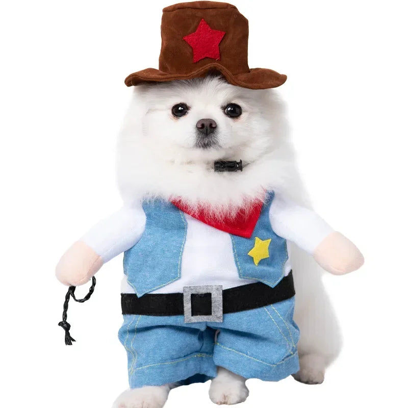 Halloween Funny Dog Clothes for Small Medium Dogs Cats Party Dressed Up Cosplay Costumes Bulldog French Chihuahua Pet Outfits - Curl and Collar