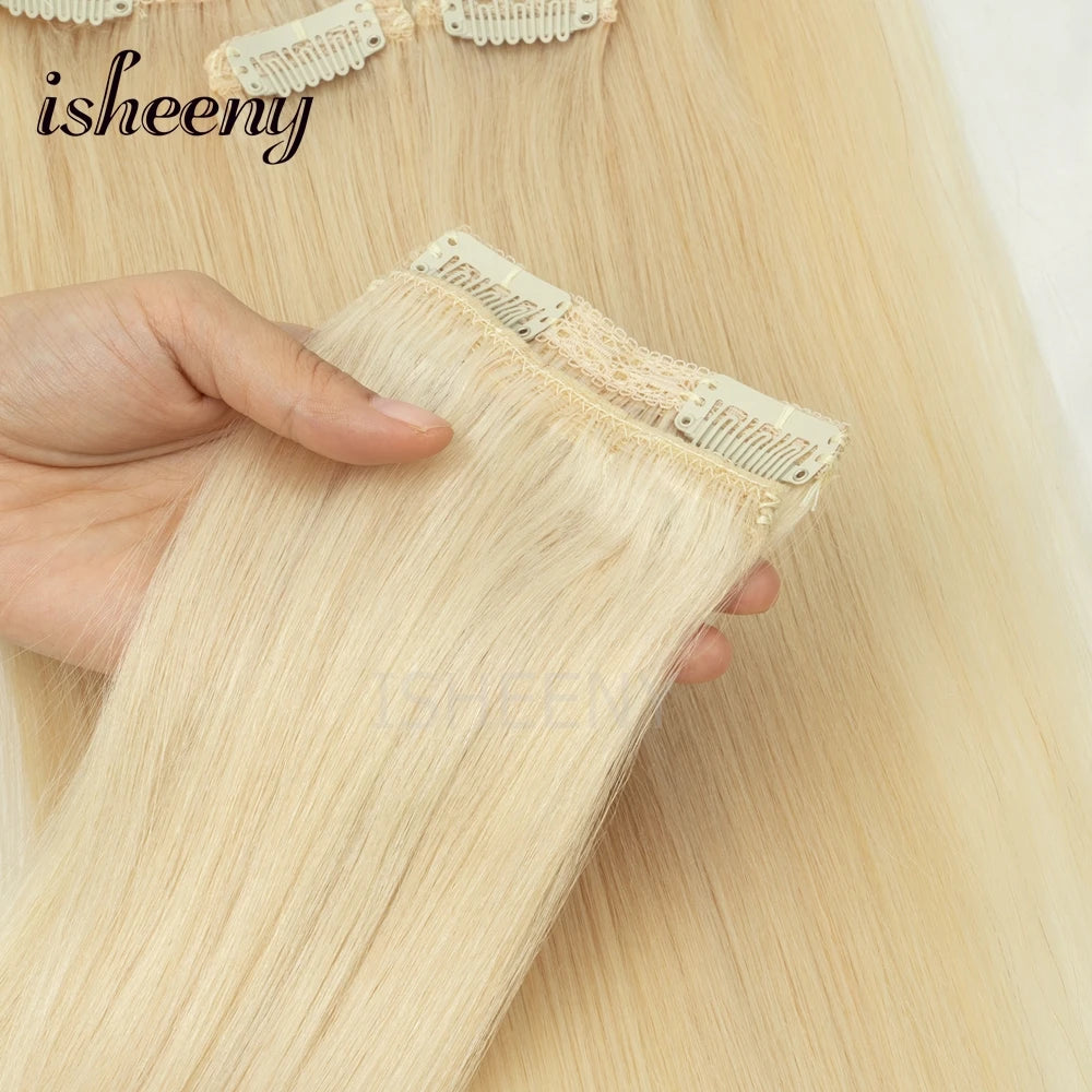 12"-20" Clip In Human Hair Extensions Blonde Natural Brazilian Remy Natural Clip Human Hair Extension Real Clip On 7pcs/set - Curl and Collar