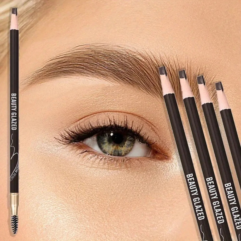 4 Pack Waterproof Eyebrow Pencils - Dual-Ended with Spoolie Brush | Smudge Proof Long Lasting - Curl and Collar