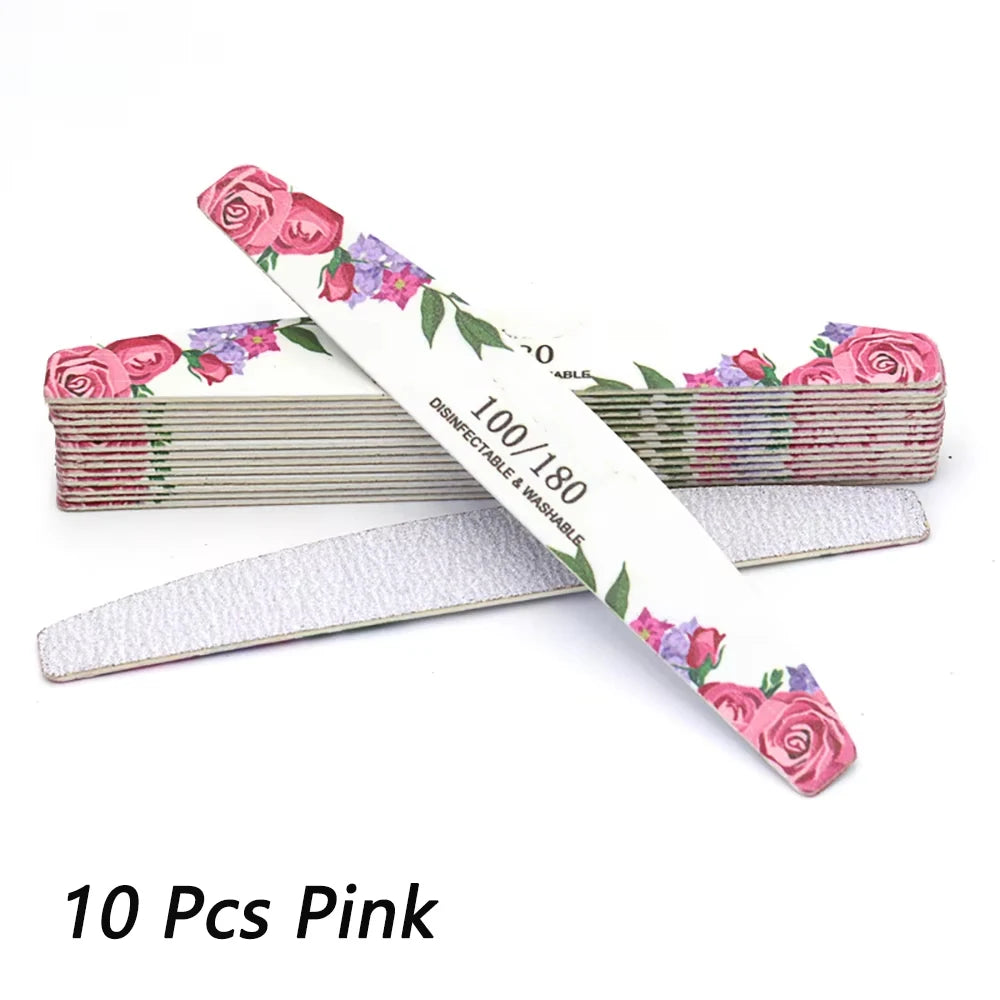 10pcs/Lot Wooden Nail Files Professional 100 180 240 Emery Board Manicure Buffer Grey Boat Double-sided Wooden Pedicure Buffers - Curl and Collar