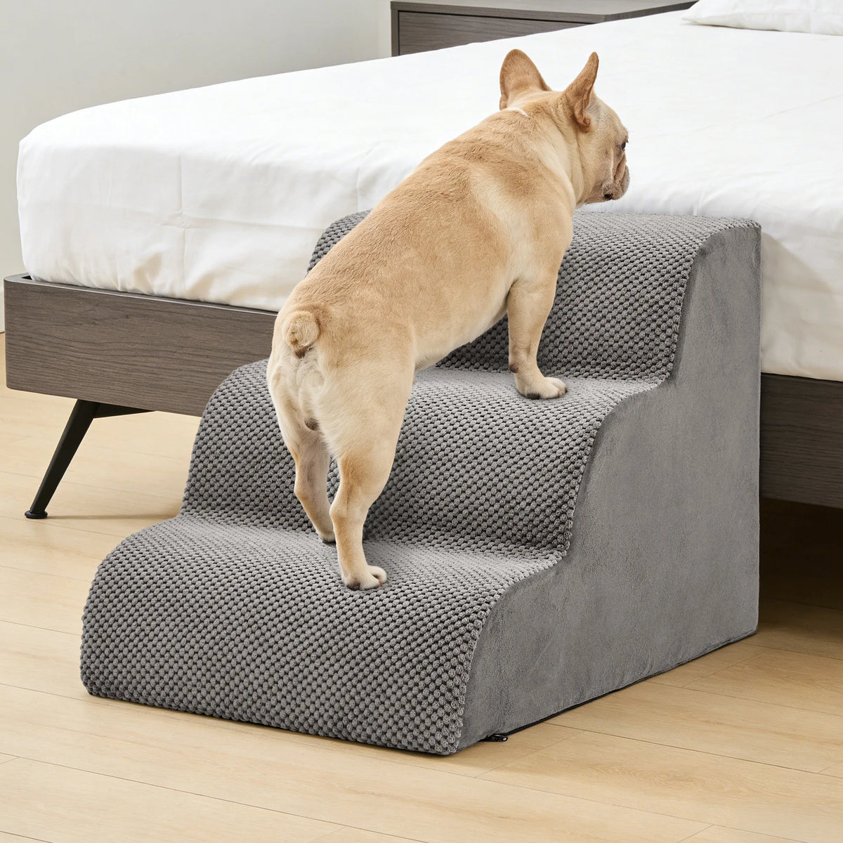 JHK 3-5 Step High-Density Foam Dog Stairs Ramp for Small Dogs Curved Pet Dog Steps Indoor Non-Slip Pet Ladder Ramp Stairs - Curl and Collar