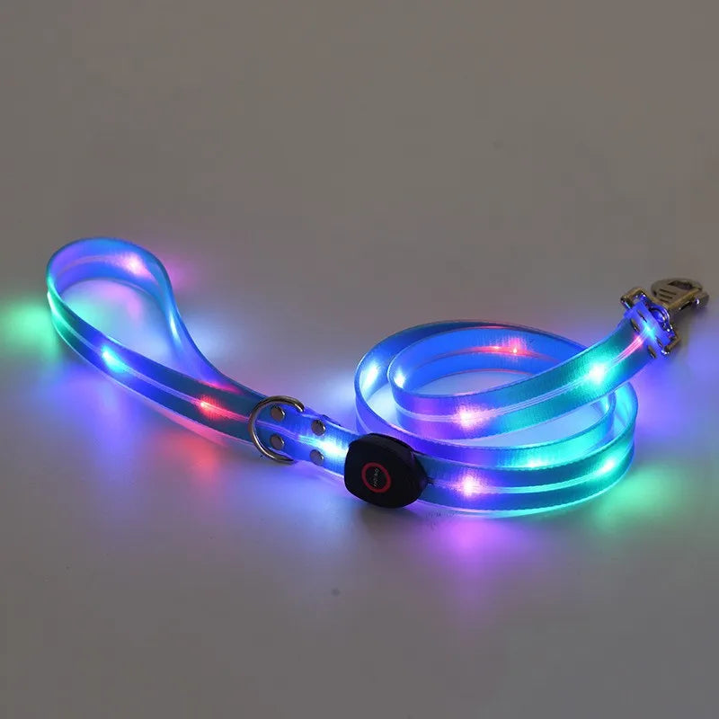 Glowing Dog Collar Leash Waterproof Adjustable Dog Neck Collar Rechargeable Weather Proof Dog Led Light Collar For Night Walking - Curl and Collar