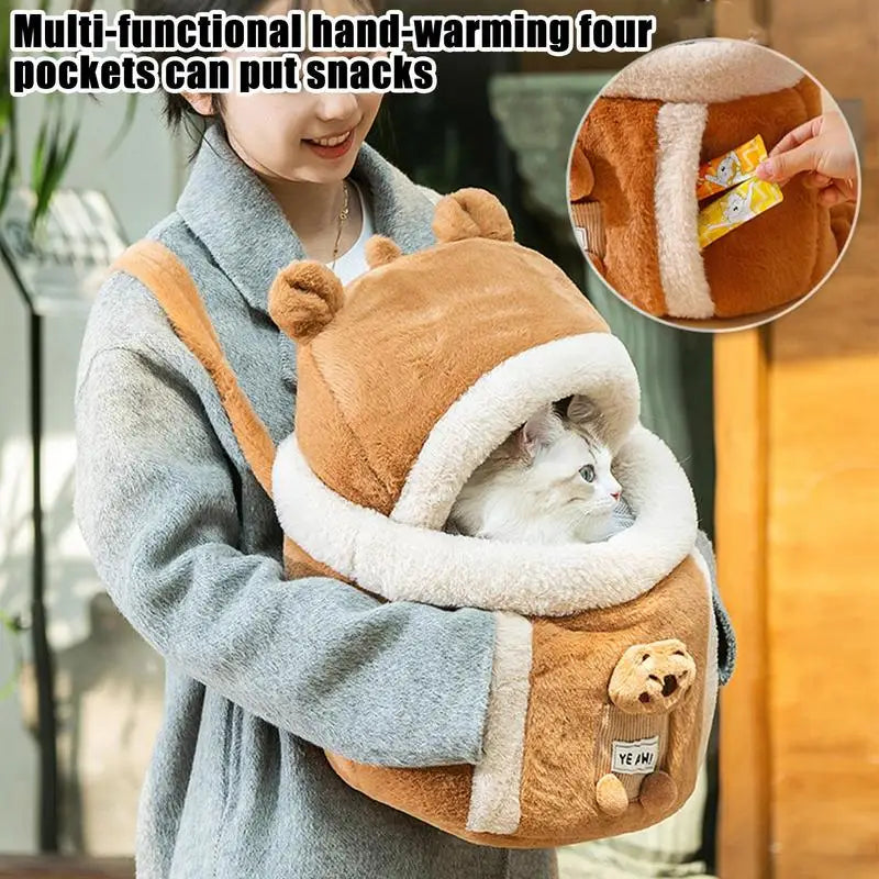 Pet Carrier Bag Cat Dogs Polyester sponge Backpack Outdoor Travel Walking Winter Warm Nest Kitten Puppy Hanging Chest Portable - Curl and Collar