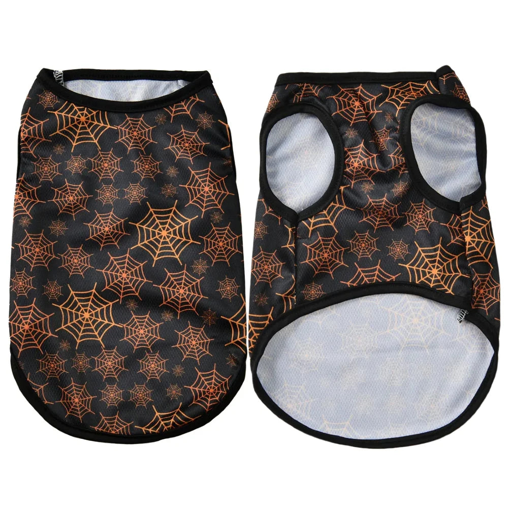 Halloween Pet Vest for Small Medium Dogs Cats Autumn Winter Costume Pumpkin Print Cosplay Outfit Chihuahua Pug French Bulldog - Curl and Collar