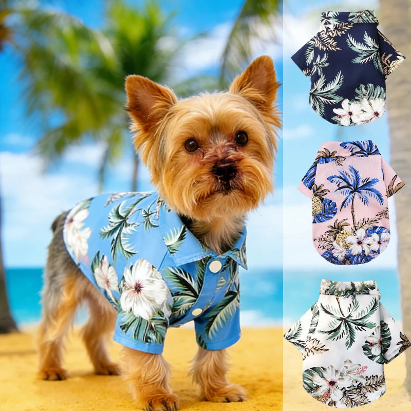 Hawaiian Style Pet Dog Clothe Summer SandBeach Dog Shirts for Small Medium Dogs Puppy Cat Clothing Ropa Perro Pug French Bulldog - Curl and Collar