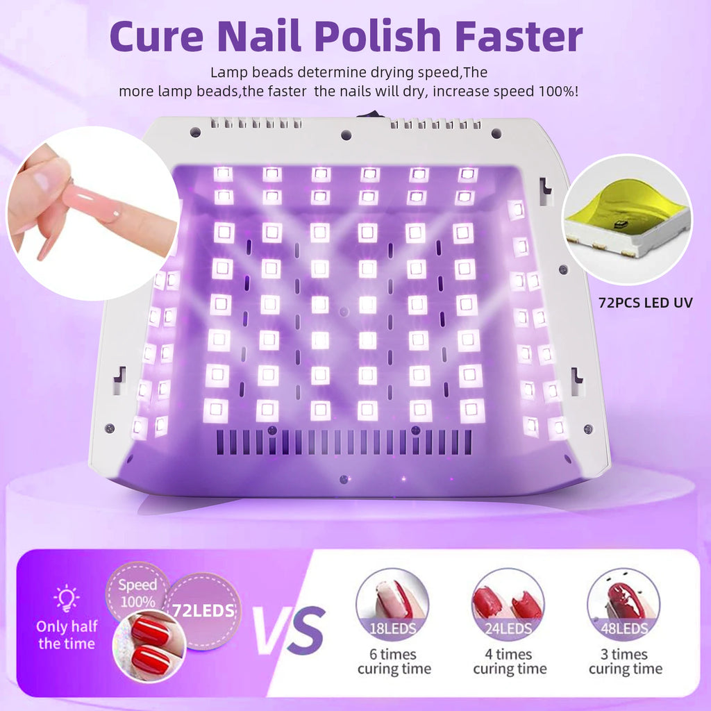 320W Big Space UV LED Nail Lamp For Manicure Drying Gel Nail Polish 72 LED Nail Dryer With Two LCD Screens Nail Salon Tools - Curl and Collar