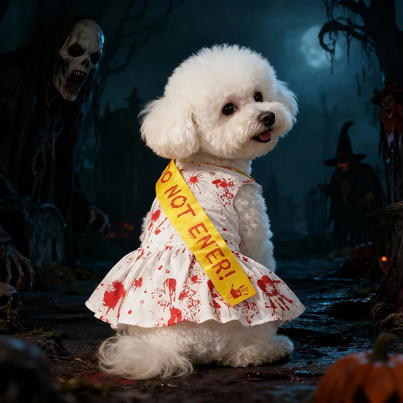 Halloween Pet Four Leg Dress Scary Blood Seal Pattern Dog Costume Holiday Party Cosplay Outfit - Curl and Collar