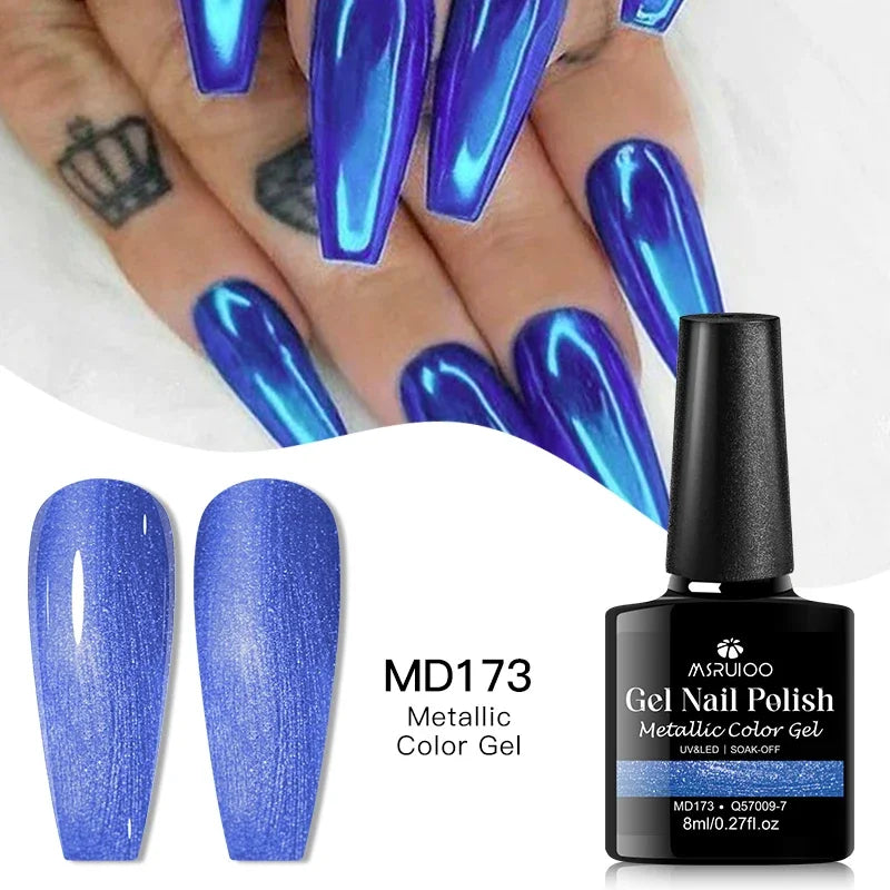 8ml Mirror Metallic Gel Nail Polish Red Gold Silver Mirror Chrome Effect Soak Off UV/LED Gel Varnish Nail Supplies Manicure DIY - Curl and Collar