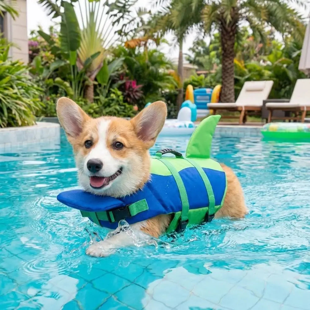 Shark Shape Dog Life Vest Superior Buoyancy High Visibility Dog Swimming Suit Adjustable Tear-resistant Safety Vests - Curl and Collar