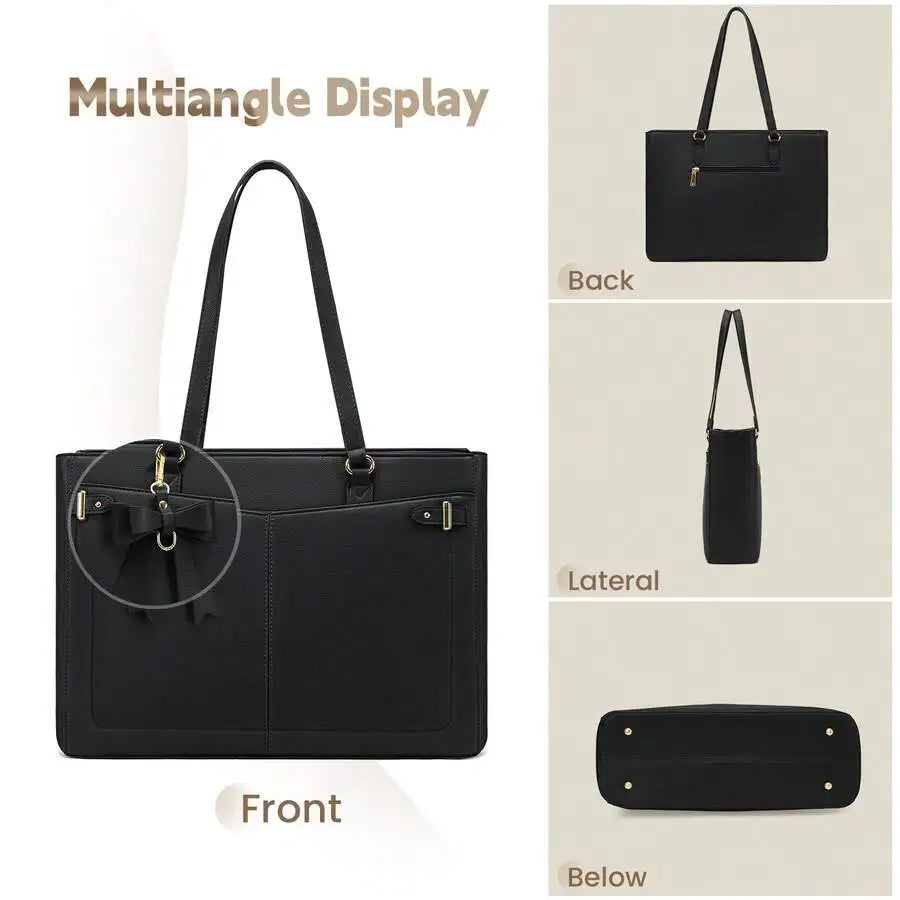 NEWHEY Women's Handbag, Large Capacity PU Laptop Tote Bag, 14inch Waterproof, with Zipper Pocket - Curl and Collar