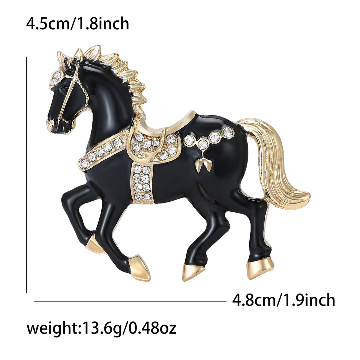 Classic Rhinestone Horse Brooches for Women Enamel Zodiac Animal Pins Office Party Friend New Year Gifts Jewelry Accessories - Curl and Collar
