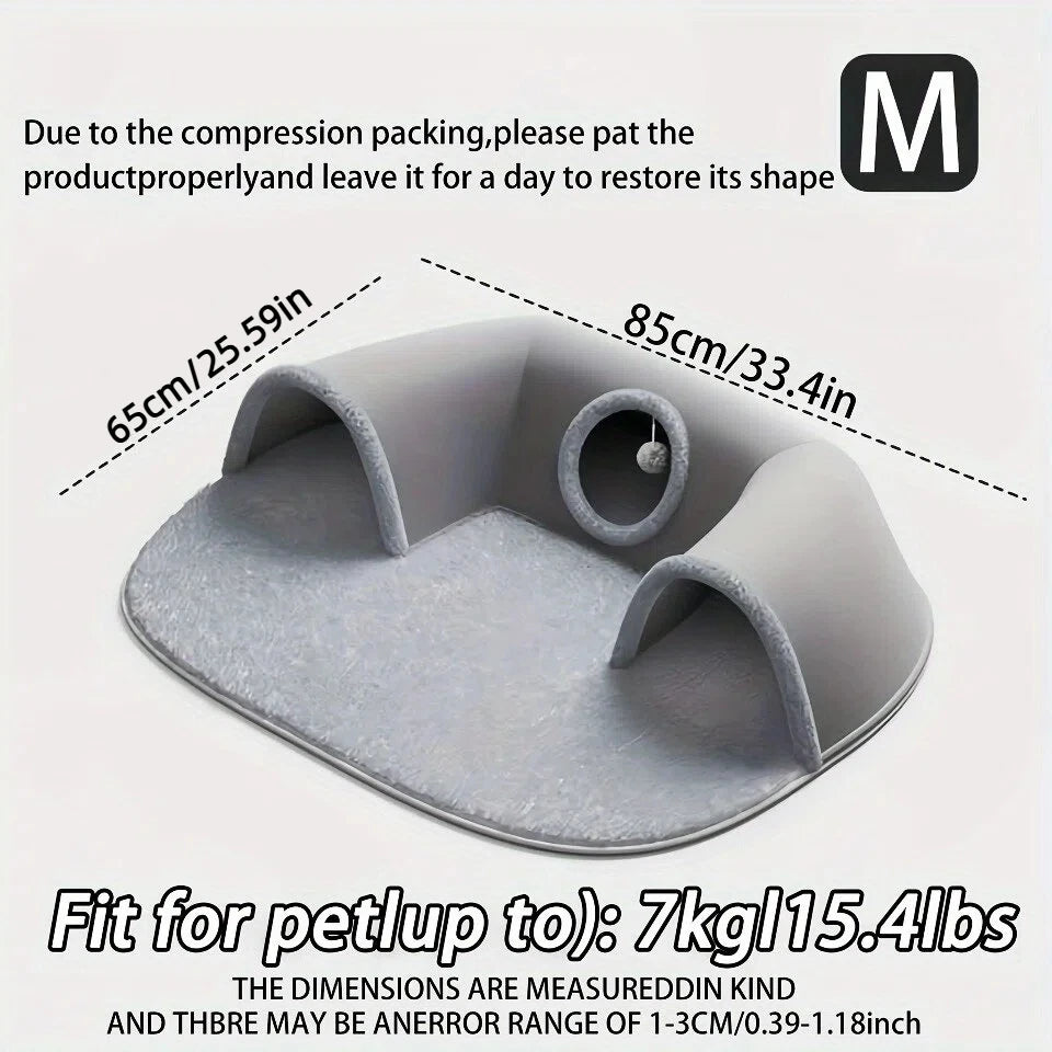 Multifunctional U-shaped Cat Tunnel Bed—A Detachable, Washable Plush Tunnel Bed That Combines Play and Rest; Suitable for Home, Indoor, and balcony Use. - Curl and Collar