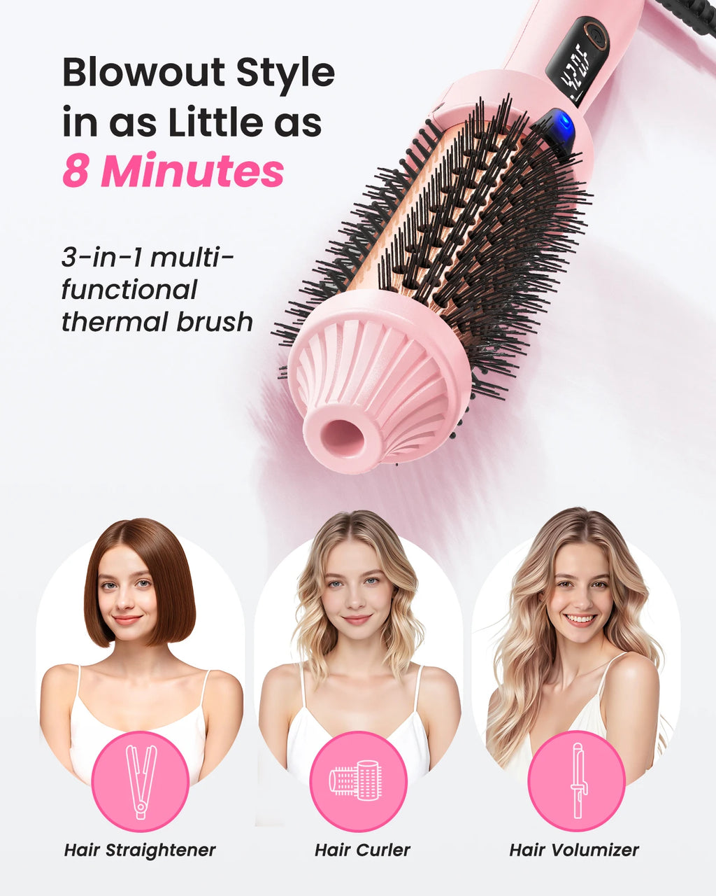 PTC Heated Curling Iron Brush 38mm Thermal Round Brush Anti Scald Hair Styler Volumizing Curler for Home Salon Use,110-240V - Curl and Collar
