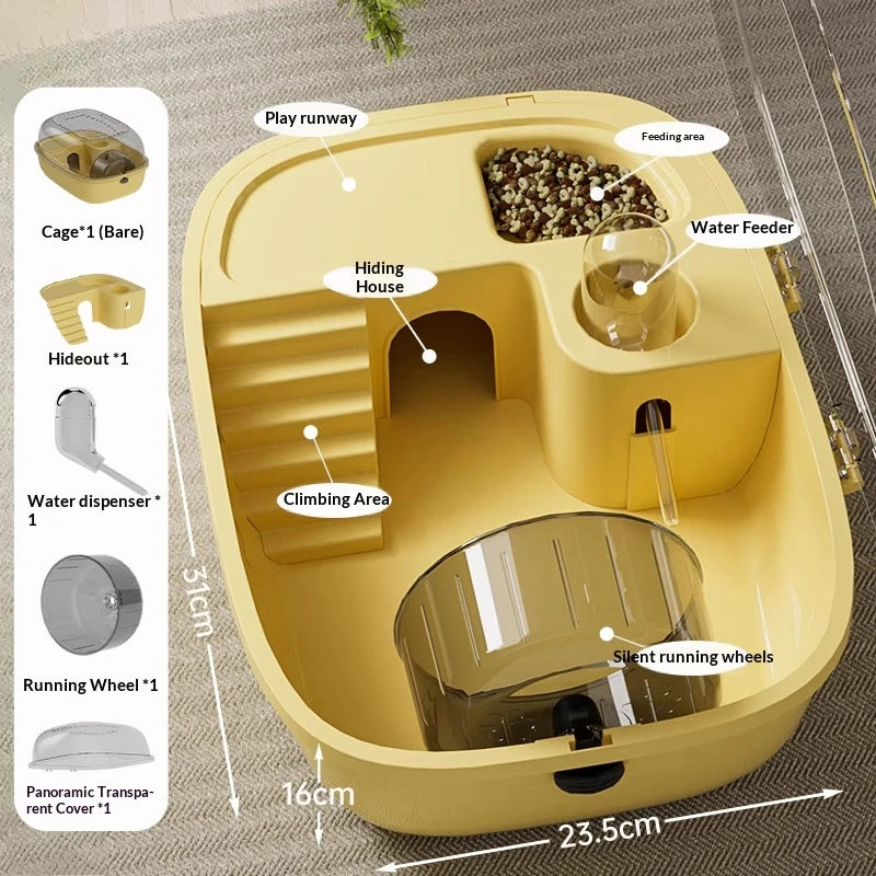 Full View Acrylic Hamster Villa Multi-Function Hamster Cage with Feeding Area Water Dispenser Hideout for Pets Gerbils Mice - Curl and Collar