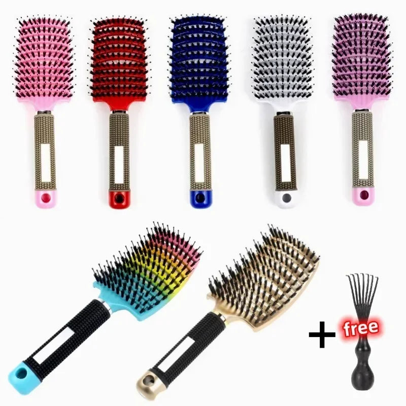 Hair Brush Exfoliating Hair Brush Bristle Women's Wet Curly Hair Comb Salon Hair Styling Tool，Special for Real Hair Wigs - Curl and Collar