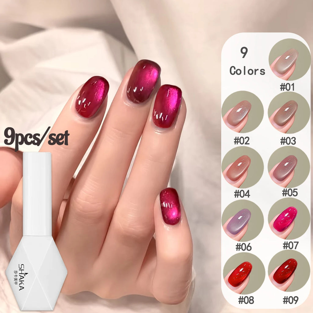 1-12pcs SHAKA Autumn Tanhua Cat Eye Pink Transparent Color Gel Nail Polish 2026 New Simple And Generous Halloween Nail Gel - Curl and Collar