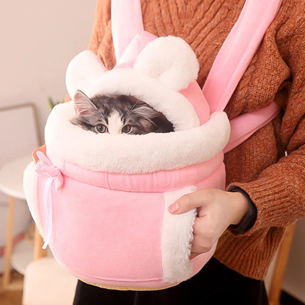 Winter Warm Cat Backpack Soft Cozy Cute Plush Pets Cage All In 1 Style Cat Bag Carrier Bag For Outdoor Travel Pet Accessories - Curl and Collar