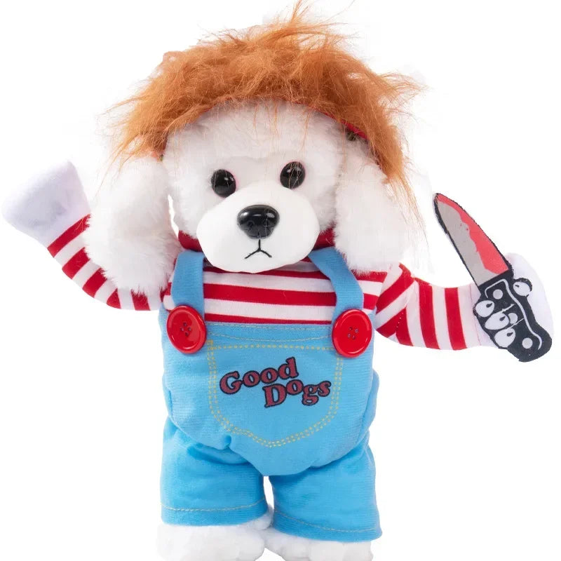Halloween Funny Dog Clothes for Small Medium Dogs Cats Party Dressed Up Cosplay Costumes Bulldog French Chihuahua Pet Outfits - Curl and Collar