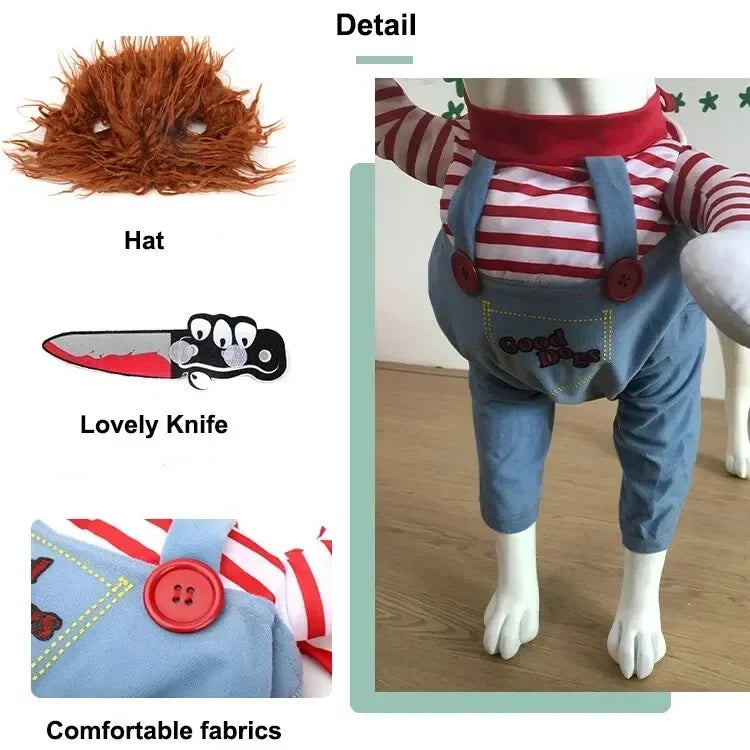 Halloween Funny Dog Clothes for Small Medium Dogs Cats Party Dressed Up Cosplay Costumes Bulldog French Chihuahua Pet Outfits - Curl and Collar