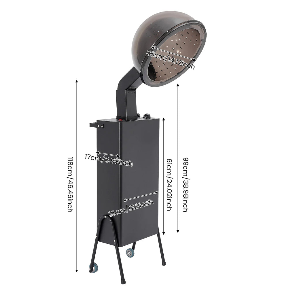1200W Freestanding Salon Hair Dryer Accelerator 110V US Plug 3 Temp 60min Timer Overheat Protection Rolling Wheel 85° Adjustable Hood - Curl and Collar