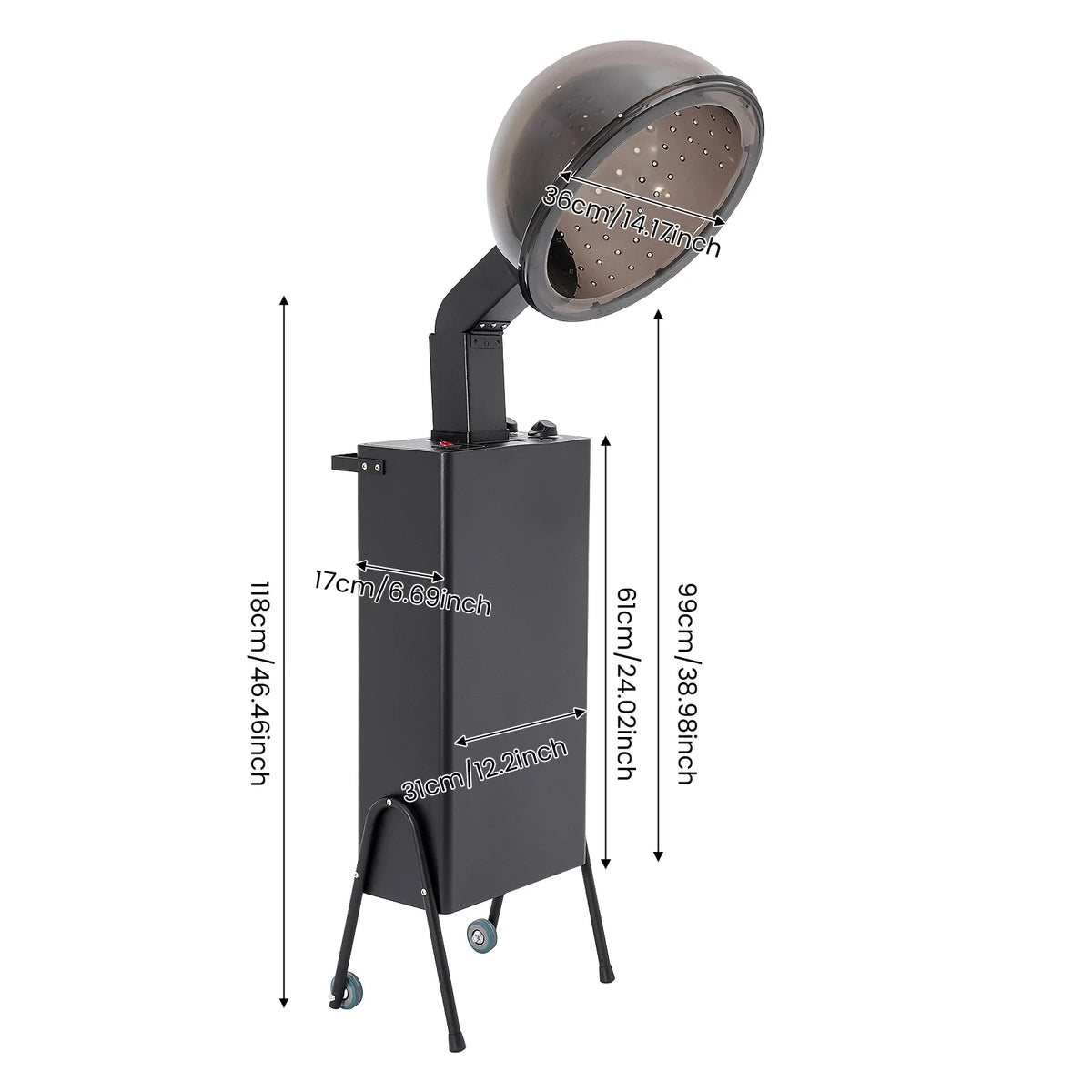1200W Freestanding Salon Hair Dryer Accelerator 110V US Plug 3 Temp 60min Timer Overheat Protection Rolling Wheel 85° Adjustable Hood - Curl and Collar