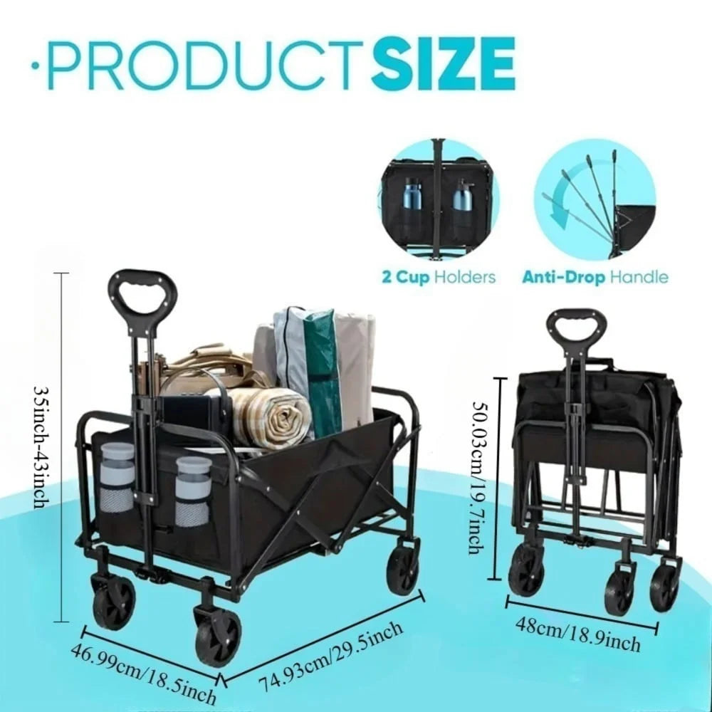 Multi‑functional Practical Wagon Cart Heavy Duty Metal Frame Foldable Rolling Hand Trolley Large Load Bearing Multi‑scene Utility Hand Cart For Golf Course Club Sports Training Outdoor Golfing Equipment Transport - Curl and Collar