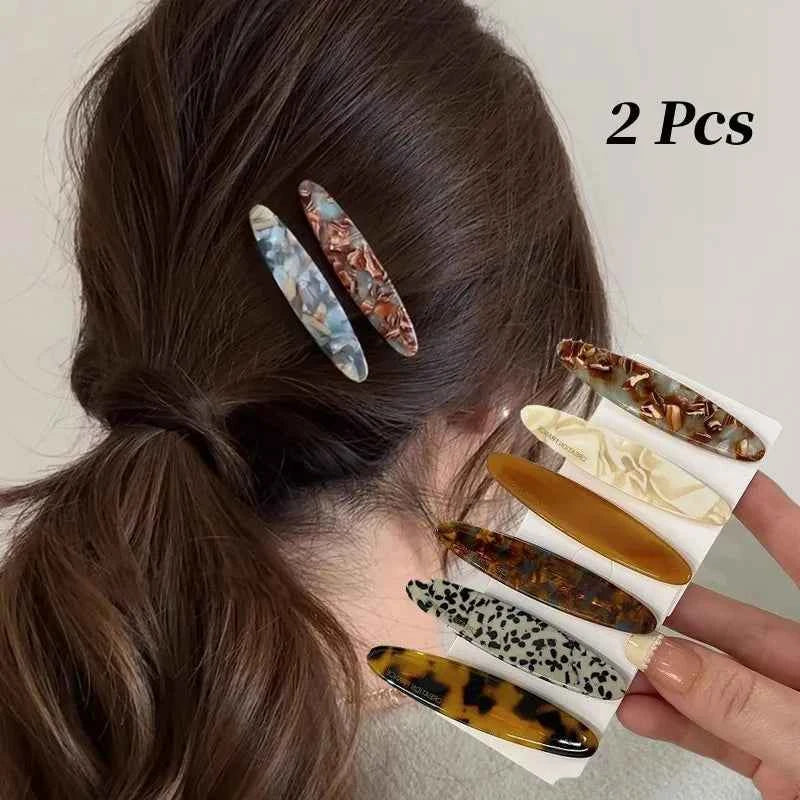 2 Pcs New Simple Acetate Fiber Hairpins,women Oval Geometric Side Clips, Colorful Duckbill Clips, One-word Clip Hair Accessories