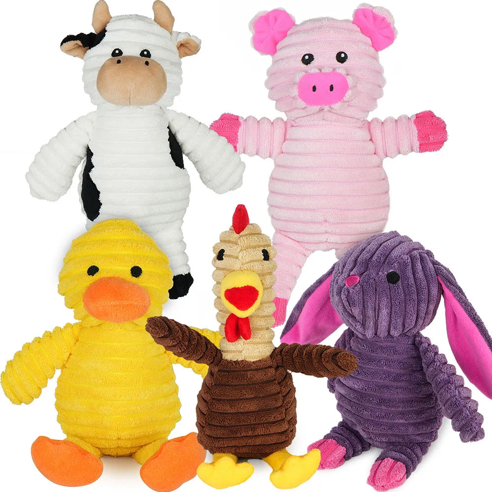 5 Pack Dog Toys Plush Dog Squeaky Toys, Assortment Value Bundle Animal Pet Toy for Small Medium Large Dogs, Stuffed Puppy Chew - Curl and Collar