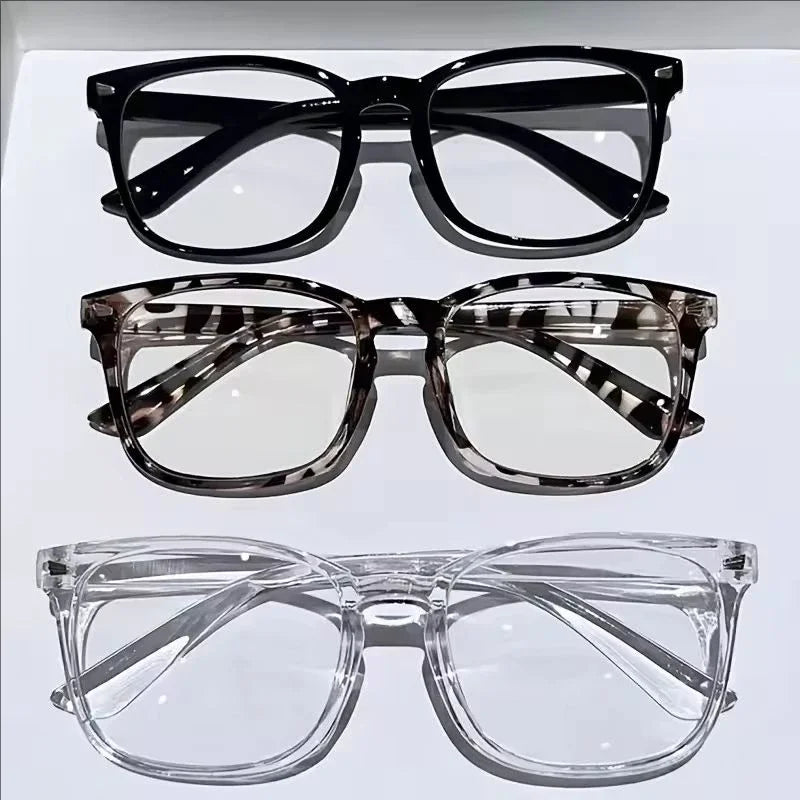 1 3 Pcs Minimalist Square Transparent Lens Glasses Blue Light Blocking Suitable For Daily And Casual Wear - Curl and Collar