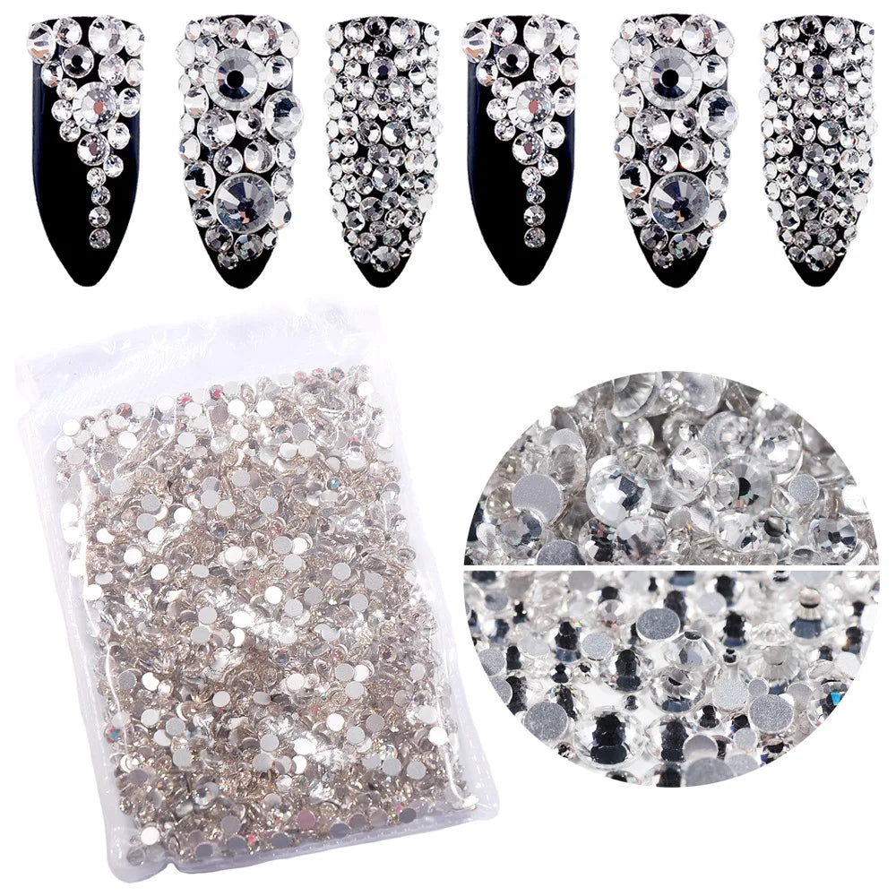 SS3-40 Clear White AB Crysta FlatBack Glass Rhinestones Non-HotFix for Nail Art Decorations Flat Back Crystal - Curl and Collar