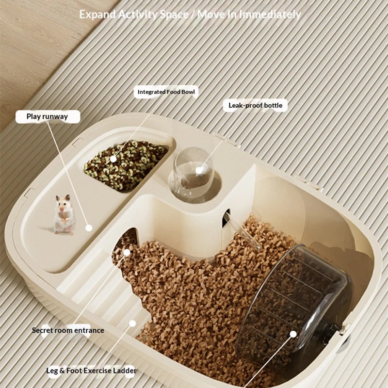 Full View Acrylic Hamster Villa Multi-Function Hamster Cage with Feeding Area Water Dispenser Hideout for Pets Gerbils Mice - Curl and Collar
