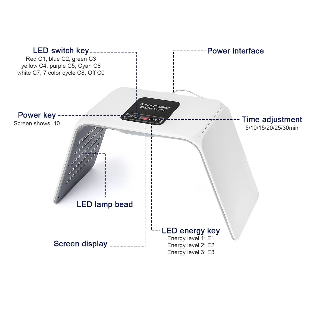 7 Colors LED Photon Machine Foldable Skin Care Equipment Skin Rejuvenation Light Facial Body Beauty Machines For Skin Care - Curl and Collar