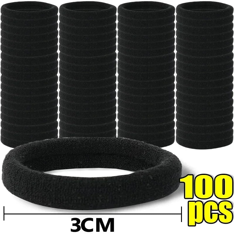 500PCS Black Basic Hair Bands Women Girls Simple High Elastic Headband Ties Rubber Ropes Scrunchies Ponytail Holders Accessories - Curl and Collar