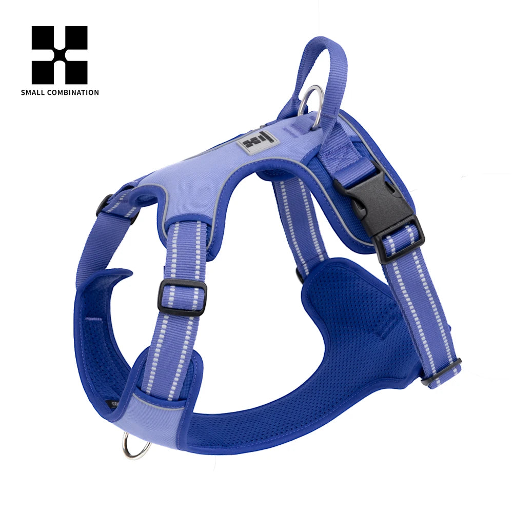 SMALL COMBINATION Dog Harness No Pull Reflective Pet Dog Chest Harness Adjustable for Small Medium Large Dogs Outdoor Walking - Curl and Collar