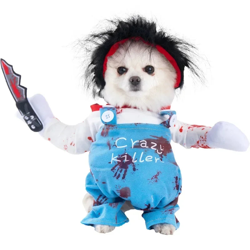 Halloween Funny Dog Clothes for Small Medium Dogs Cats Party Dressed Up Cosplay Costumes Bulldog French Chihuahua Pet Outfits - Curl and Collar