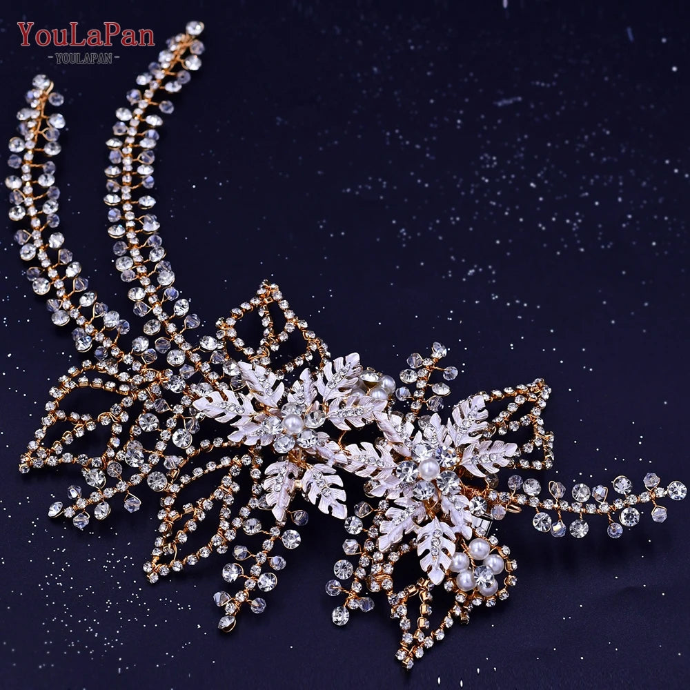YouLaPan Rhinestone Tiara Bridal Headdress Wedding Hair Accessories Pageant Crown Woman Hair Clip Bridal Hairpin for Party HP254