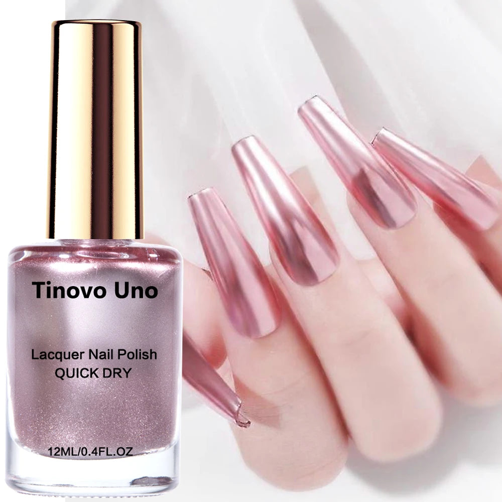 Tinovo Uno Rose Golden Metallic Nail Polish Chrome Nail Strengthener Natural Dry Nail Hardener Growth Products High Shine Finish - Curl and Collar