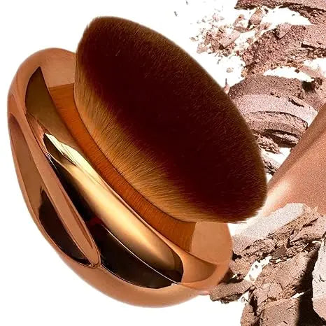 Foundation Brush Palm Makeup SOFT Kabuki Dome Shaped Face Body Shimmer Oil SPF Blush Bronzer Highlighter Blending Self-Tanner Buffing Liquid Powder Cream Streak-Free Cosmetic Application -Rose Gold - Curl and Collar