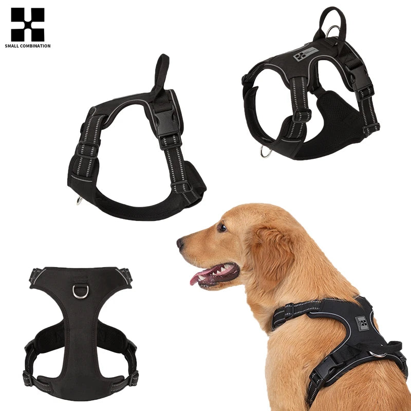 SMALL COMBINATION Dog Harness No Pull Reflective Pet Dog Chest Harness Adjustable for Small Medium Large Dogs Outdoor Walking - Curl and Collar