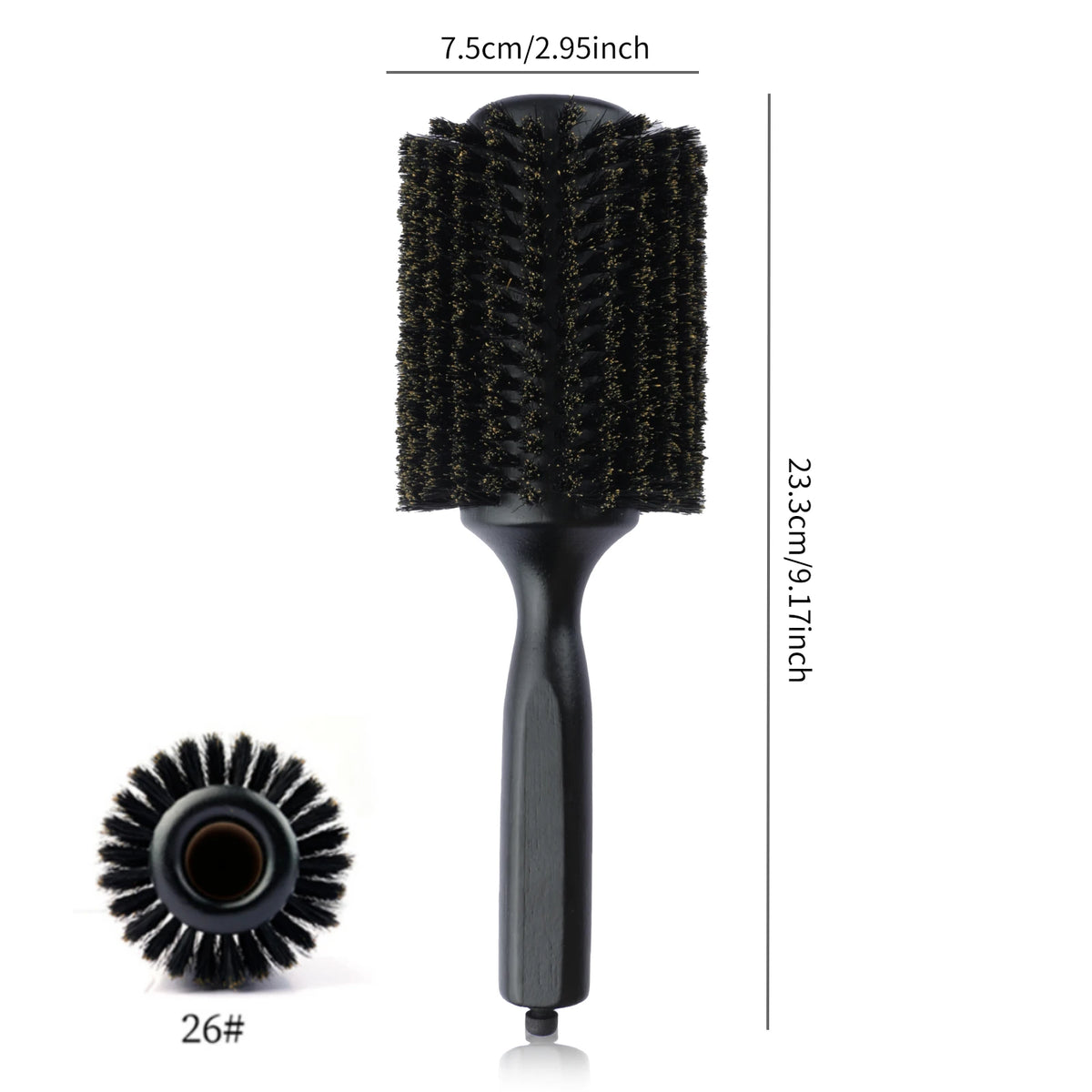 New 6 Sizes Black Wood Handle Boar Bristles Round Hair Brush Removable Tail Hairdressing Brush Pro Salon Barber Hair Round Comb
