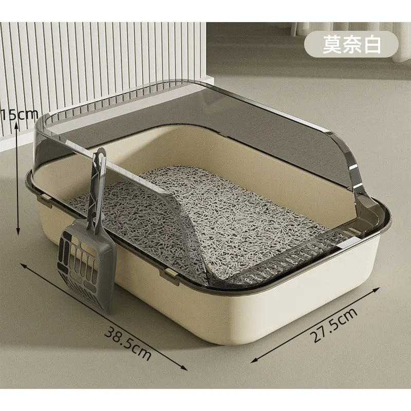 Anti Tracking Semi‑Enclosed Cat Litter Box Odor Control Pet Toilet with Detachable Scoop for Indoor Cats - Curl and Collar