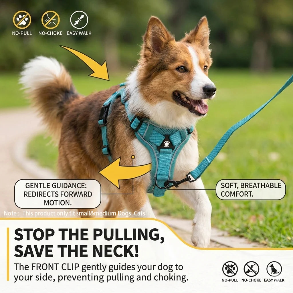 Adjustable Dog Harness Leash Set for Small Medium Dogs Cats Reflective Chest Strap Pets Harnesses Vest Outdoor Puppy Supplies - Curl and Collar