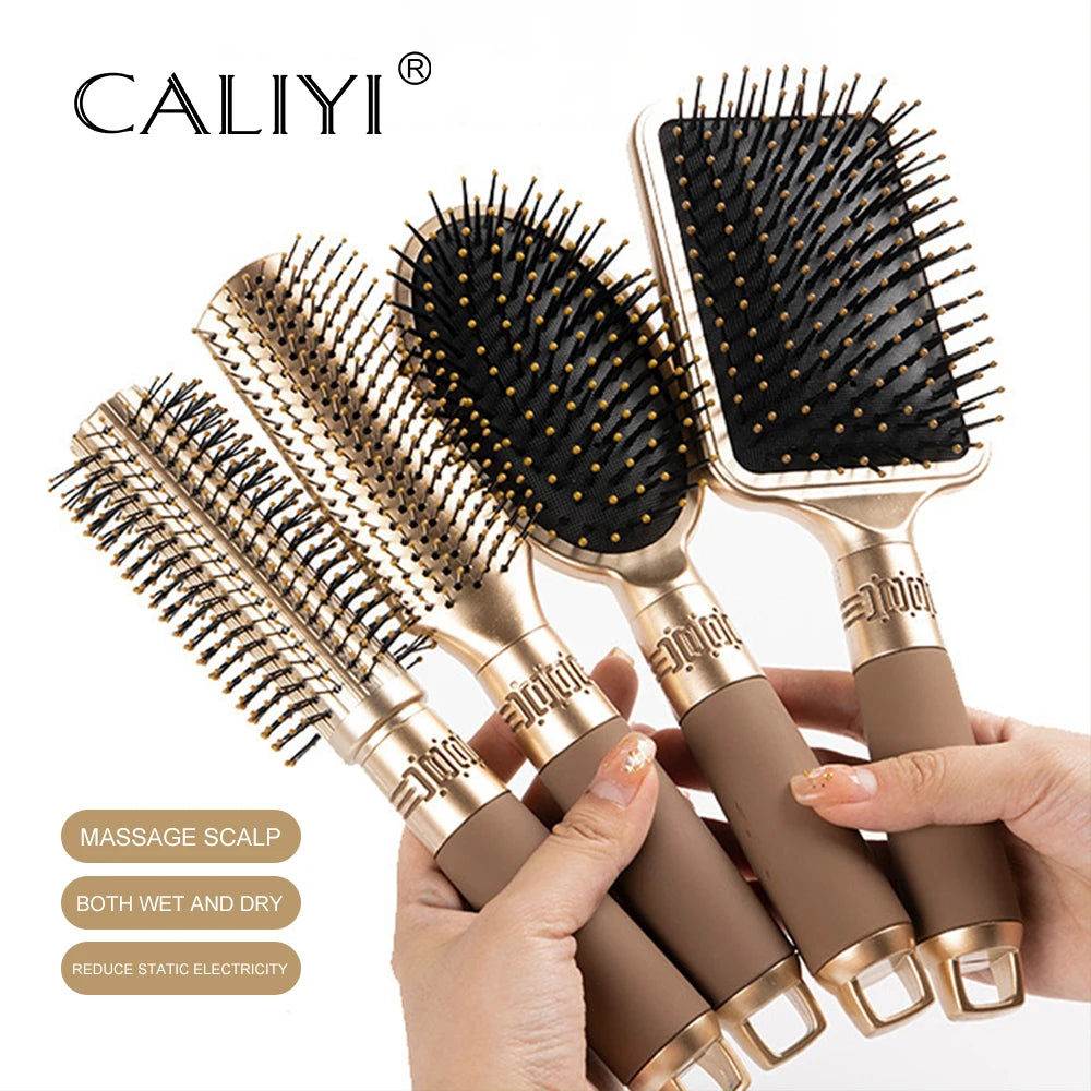 CALIYI Hair Massage Air Cushion Comb Brush Scalp Hairbrush Detangle Anti Static Salon SPA Hairdressing Styling Tool Oval Round - Curl and Collar