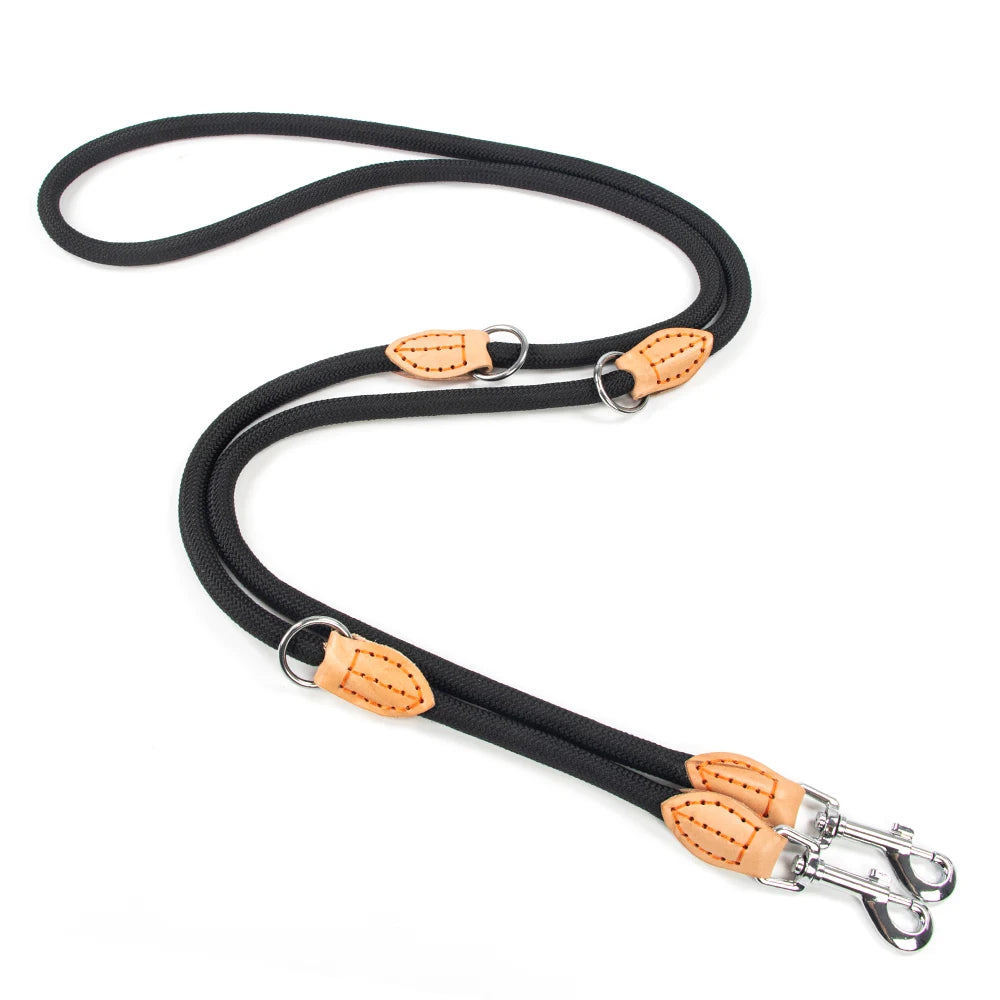 210cm Double Dog Leash – Adjustable Nylon Hands-Free Lead for Small & Medium Dogs - Curl and Collar
