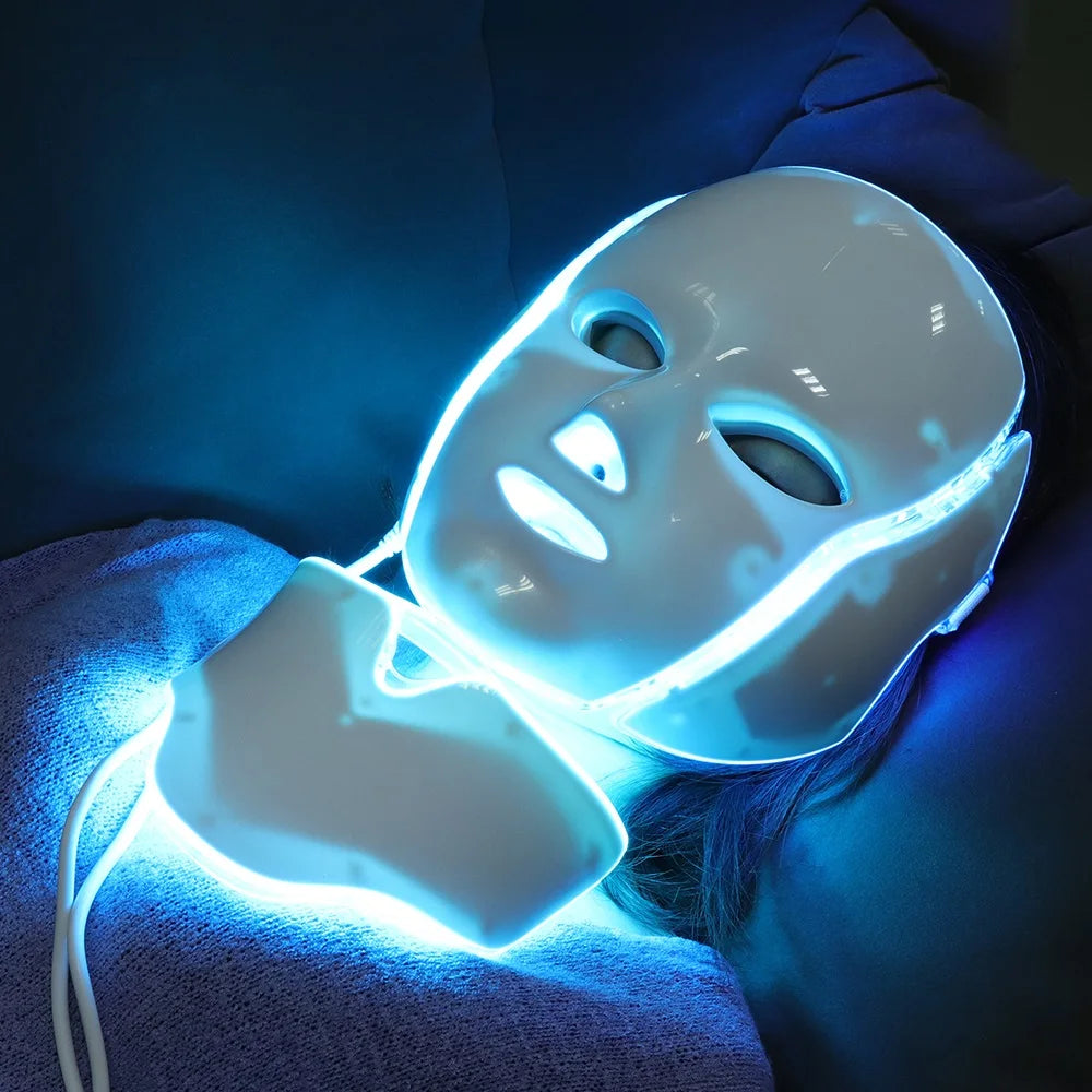 7 Colors Light LED Face Neck Beauty Mask Photon Red Light Facial Skin Care Anti Aging Rejuvenation Brighten Skin Care Tool - Curl and Collar