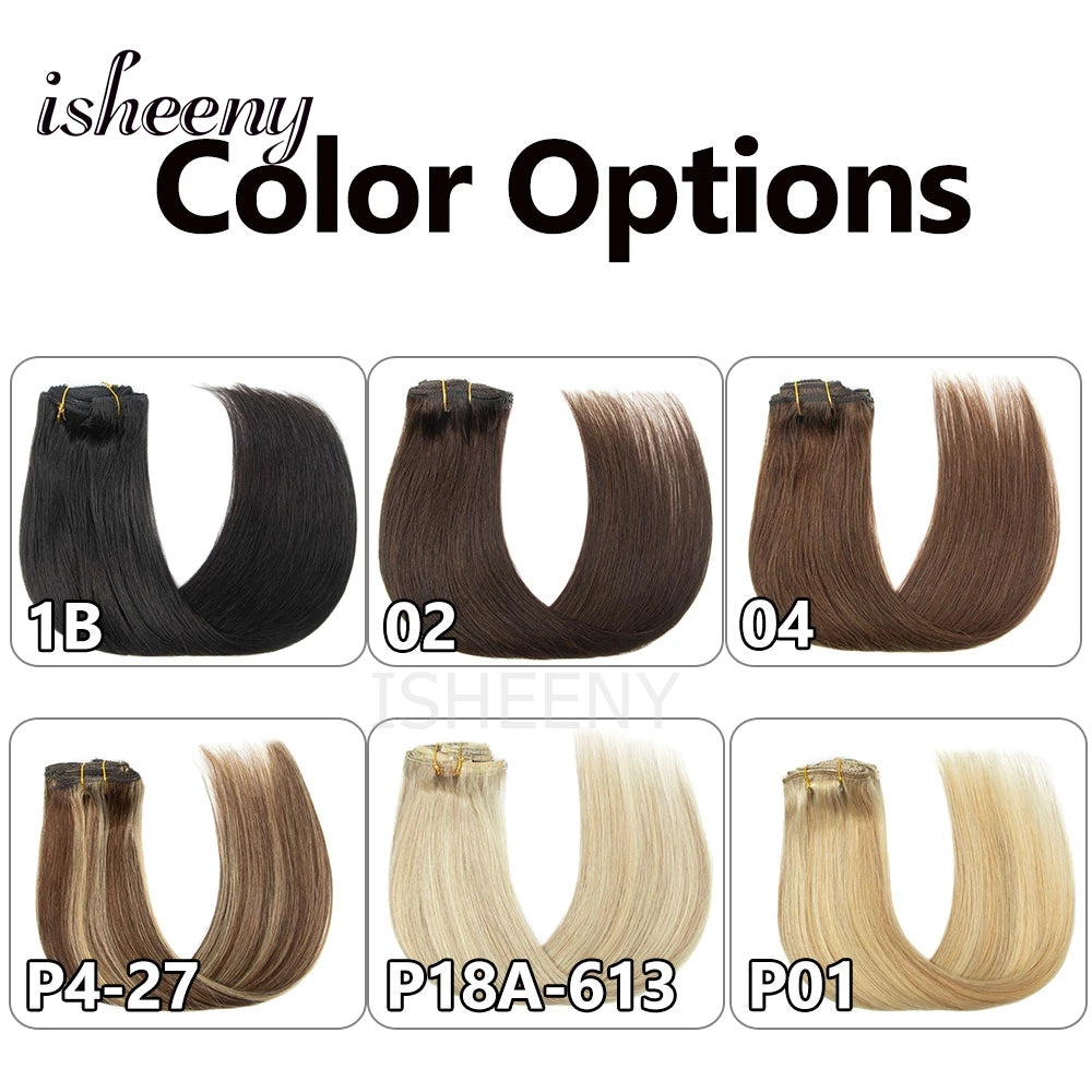 12"-20" Clip In Human Hair Extensions Blonde Natural Brazilian Remy Natural Clip Human Hair Extension Real Clip On 7pcs/set - Curl and Collar